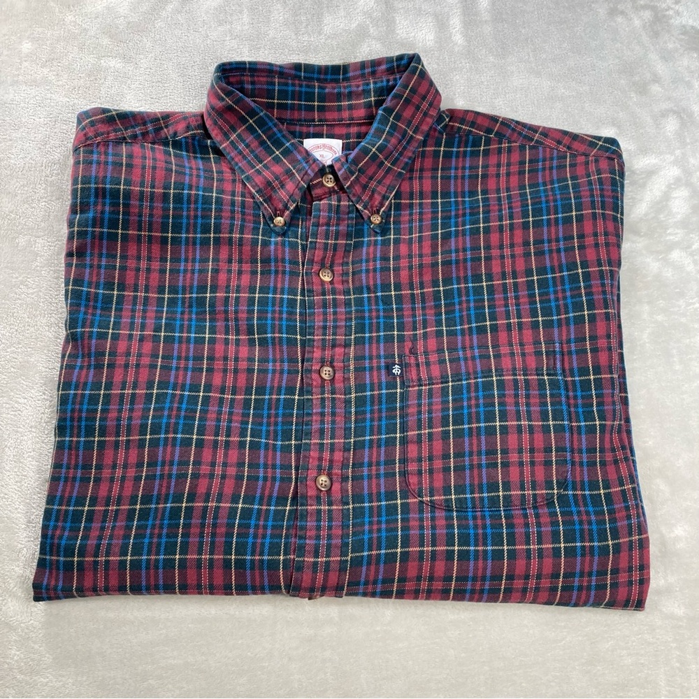 Brooks Brothers 346 Red Blue Plaid Button Down Shirt Men's Sz XL